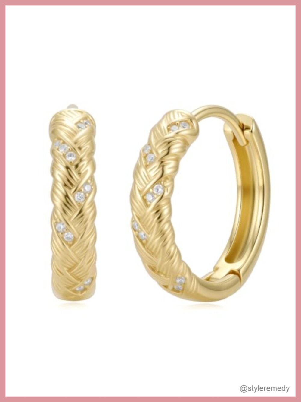 14K Gold Plated Braided Hoop Earrings Huggie Hypoallergenic 20mm
